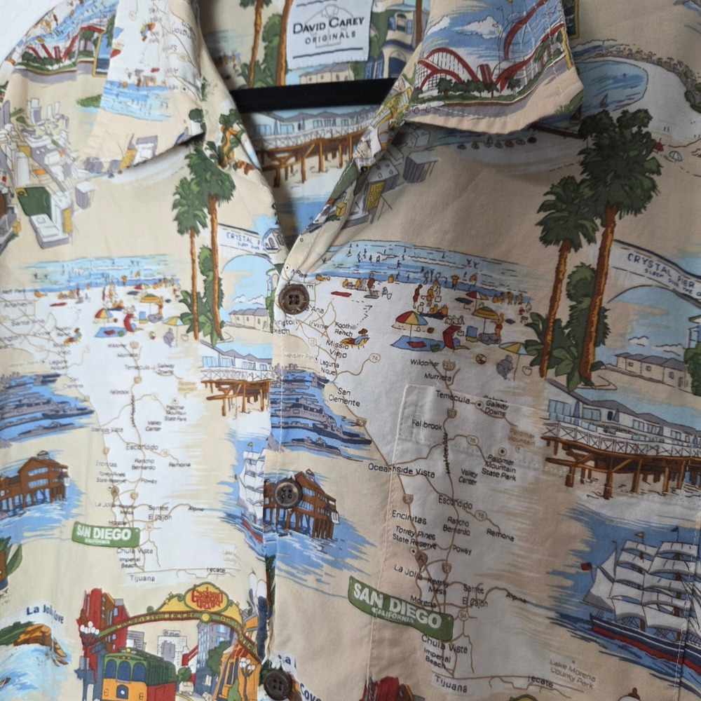 Vintage San Diego Map Print Camp Shirt Novelty Coastal Vacation XL - Picture 4 of 12